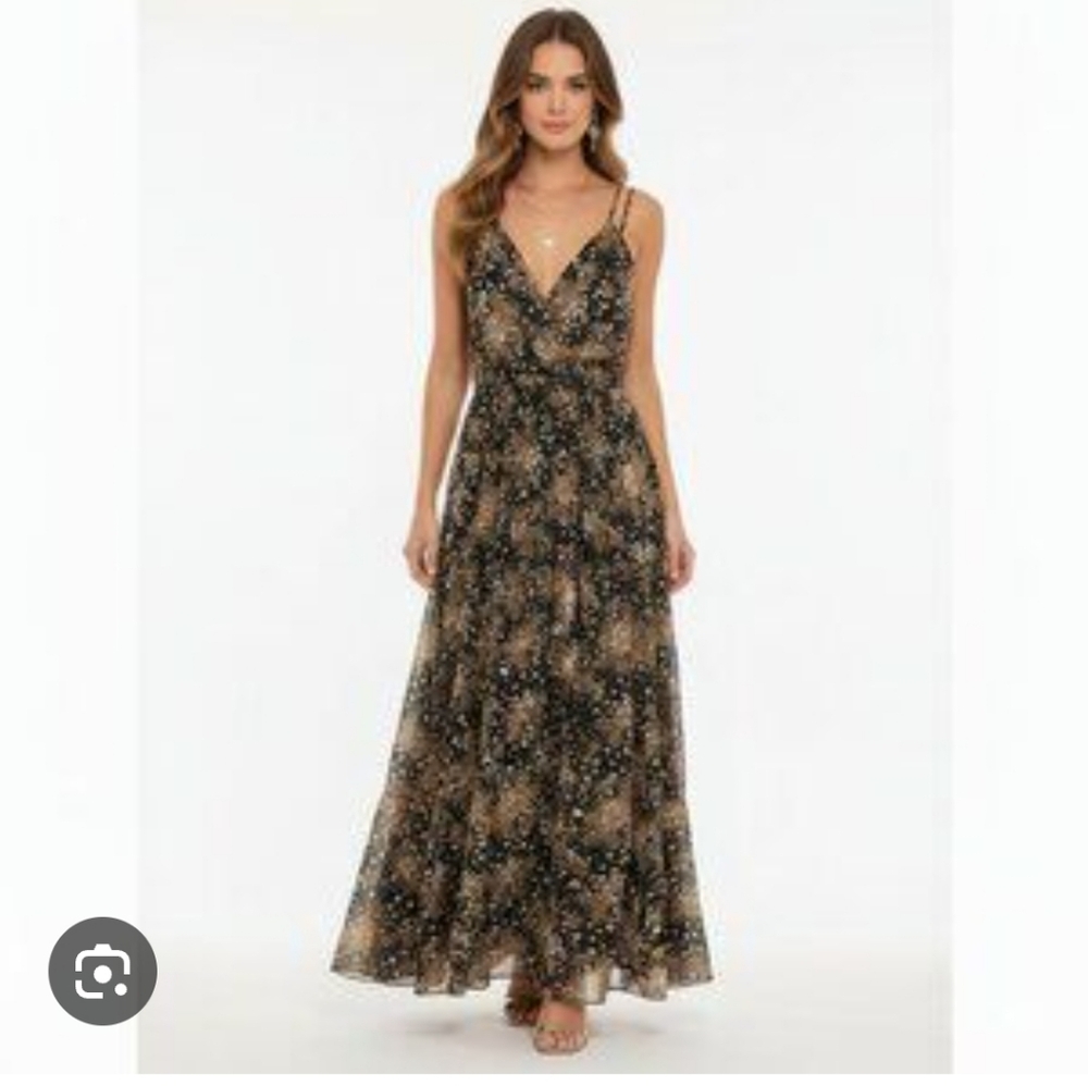 Black, Green, Brown, and Gold Floral Maxi Dress - Women